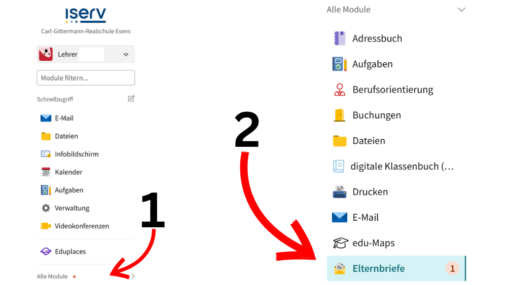 Modul „Elternbriefe“ öffnen